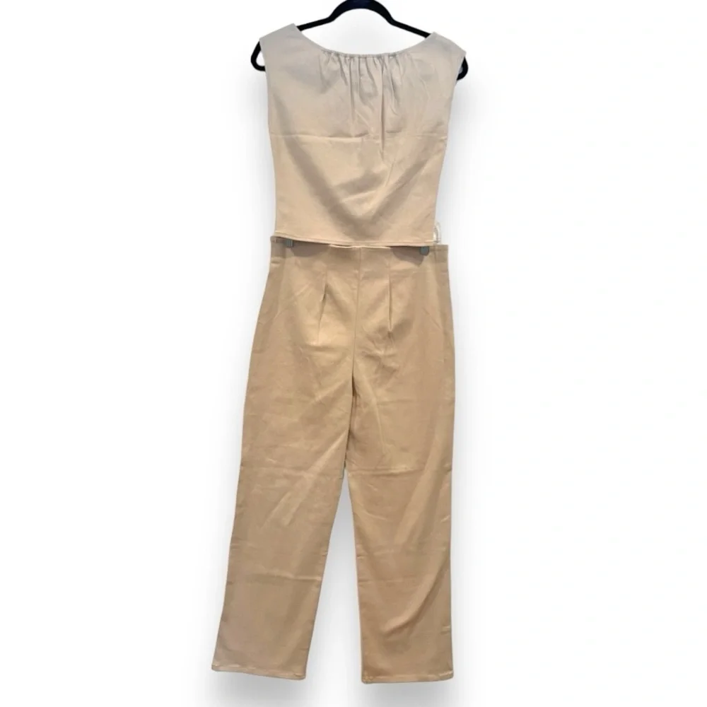 Norte Organic Cotton Cream Pantin Straight leg Pants & Ares Crop Top Coord Set